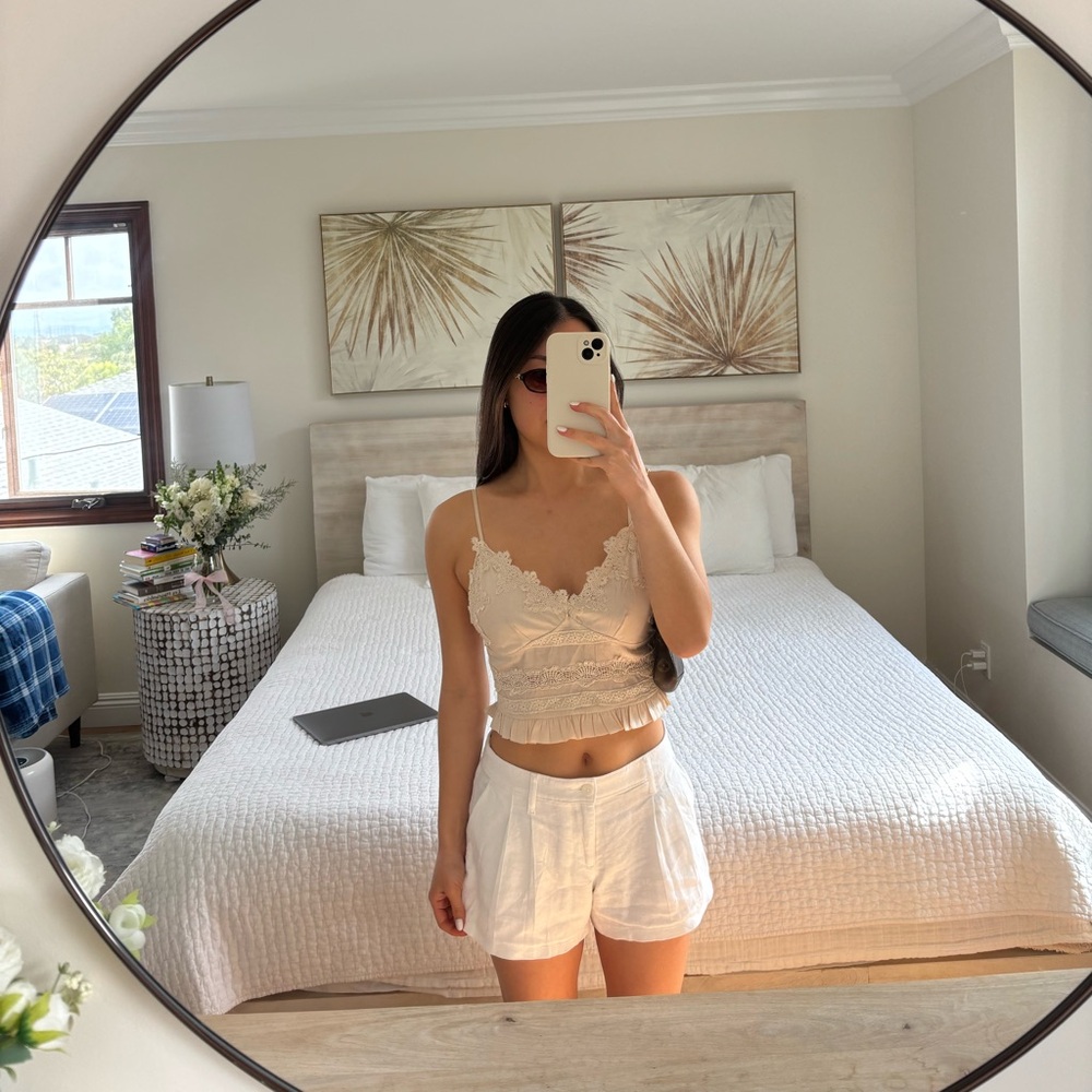 Cream Lacey Tank Crop Top
